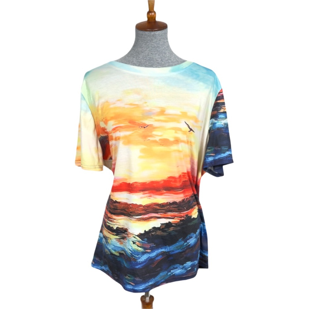 All-over print sunset beach tee